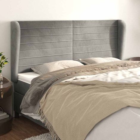 vidaXL Tête de lit avec oreilles Gris clair 203x23x118/128 cm Velours (1/5)