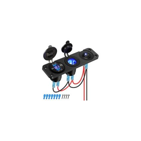 Coavas – Pannello di prese per caricabatterie da auto USB QC3.0 da 12 V – Doppia porta da 30 W – Spina accendisigari con voltmetro a LED – Adatto per veicoli marini, SUV, camion e camper a 12 V/24 V