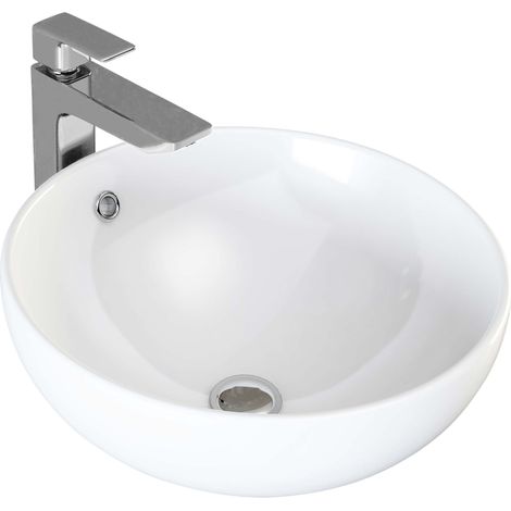 VILSTEIN© Keramik Waschbecken Aufsatzwaschbecken Waschtisch rund weiß ca. 44 cm (1/5)