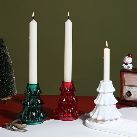 Candlestick - Verre - Arbre De Noël - Pour Bougie Pilier 7,2 Cm - Décoration De Table De Fêtes - 1 Pièce (1/5)