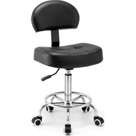 Tabouret à roulettes, avec dossier, large coussin d'assise rectangulaire, réglable en hauteur de 51 à 64 cm, avec roulettes à mouvement uniforme, idéal pour salon, cosmétiques (1/5)