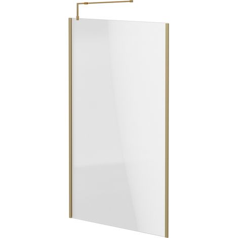 Colore 8mm Clear Glass Brushed Brass 1850mm x 1200mm Walk In Shower Screen including Wall Channel with End Profile and Support Bar (1/5)