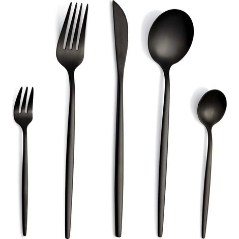 Couverts de table 6 personnes couverts noirs mats couverts inox set couverts de table couteau fourchette cuillère (1/5)