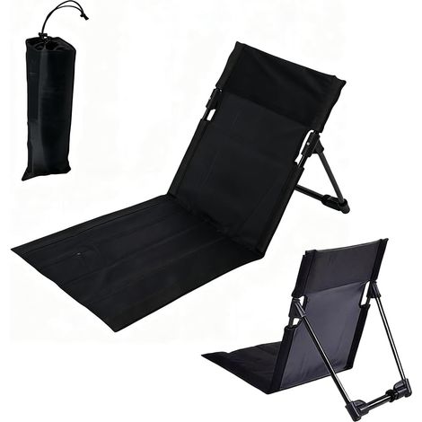 Sièges de plage - Coussin d'assise pliable - Avec dossier - Portable - Pour la plage, le camping, les concerts et le jardin - Avec sac de transport - Noir (1/4)