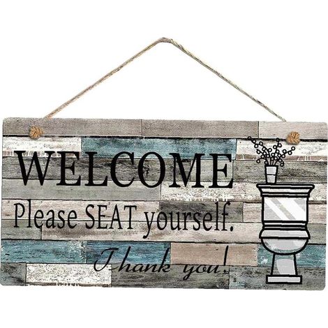 Plaque Bois Bienvenue S'il Vous Plaît Asseyez-Vous - Décoration Murale Salle De Bain - 20 x 10 cm - 1 Pièce