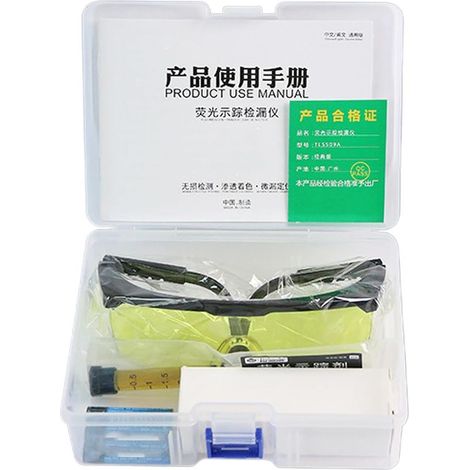 Kit de détecteur de fuite  Outil de détection de fuite de lampe de poche  Outils de détection de fuite d'huile moteur  Ensemble de détection UV Glow avec lunettes et agent d'aiguille pour les sous- (1/5)