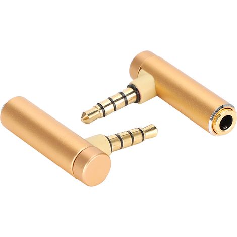 Lot de 2 adaptateurs audio coudés 3,5 mm mâle vers femelle pour casque stéréo (prise jack dorée). (1/5)