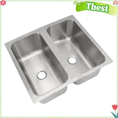 Tbest évier à Double cuve Évier de Cuisine en Acier Inoxydable 304 à Double Cuve, 45 X 35 X 15 Cm, évier de auto outillage (1/5)