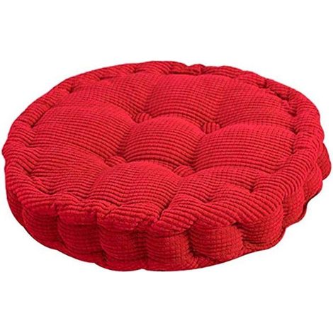 Coussin de chaise épais 45x45 cm, assise ronde rouge pour salon, banc et jardin, lavable en machine. (1/4)