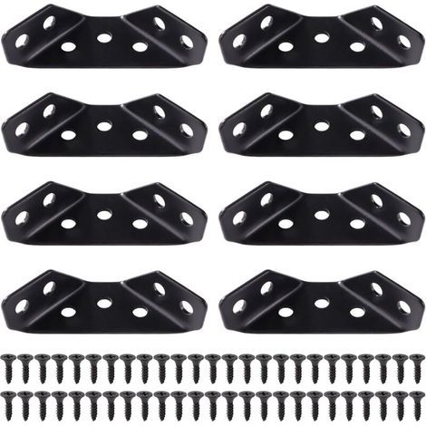 8 Pieces Thickness 1.5 mm Stainless Steel Corner Connectors Trapezoidal Corner Brackets with 50 Screws for Wooden Furniture Shelves Tables Chairs Small Black (1/5)