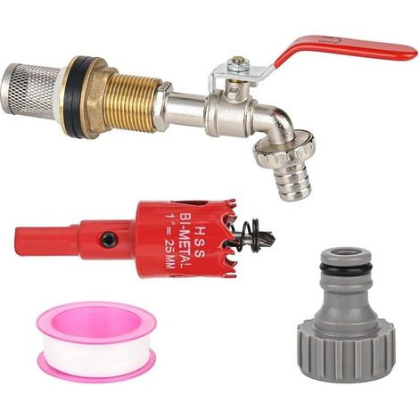 Robinet à boisseau sphérique 1/2" en laiton IBC, robinet de réservoir d\'eau S60 x 6 avec raccord de tuyau, filtre filtrant, scie cloche, réservoir d\'eau de pluie, accessoires de réservoir IBC (1/5)