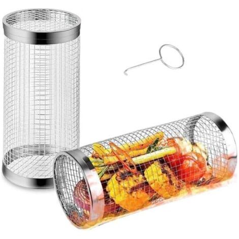 1 panier à griller en acier inoxydable, panier rotatif à 360° pour grillades en extérieur, accessoire de barbecue pour divers aliments, cadeau d'anniversaire pour homme, père, mari, papa (1/4)