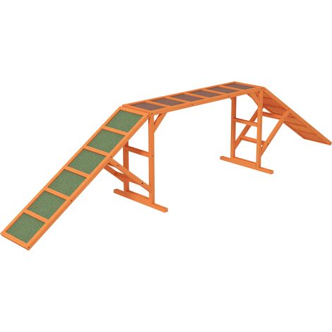 Rampe agilité chien parcours obstacles antidérapante résistante intempéries bois 335 x 55 x 60 cm orange