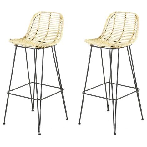Lot de 2 chaises de bar H65 cm en rotin naturel (1/2)