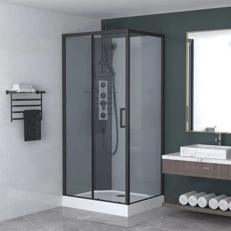 Pack Douche complet – Paroi SAT Project 100x80 cm noir + Colonne 2 jets + Receveur blanc (SATPROBOX10080CRT) (1/5)