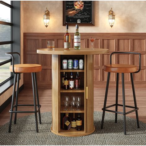 Ensemble mange-debout bois et métal avec rangement et 2 tabourets ergonomiques – 60 x 60 x 91,6 cm (1/5)