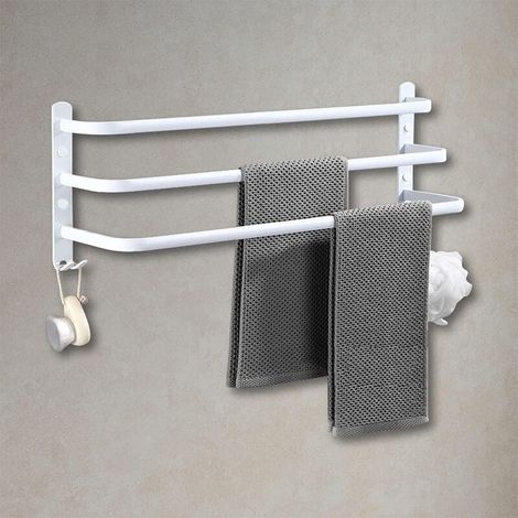 Porte-Serviettes Mural - 3 Barres - Aluminium - 50 cm - Salle De Bain Cuisine Salon De Coiffure - Blanc - 1 Pièce