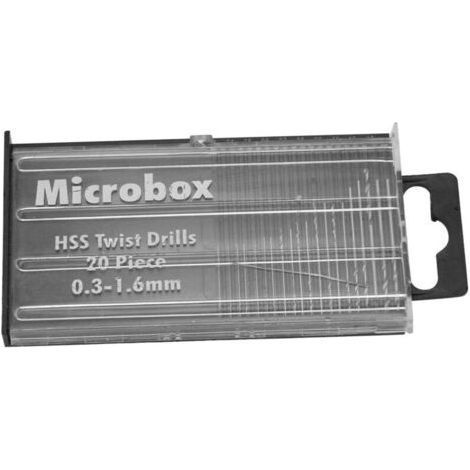 Set di 20 mini punte da trapano HSS, set di punte da trapano Microbox HSS da 0,3 mm a 1,6 mm con custodia per legno e plastica (1/4)