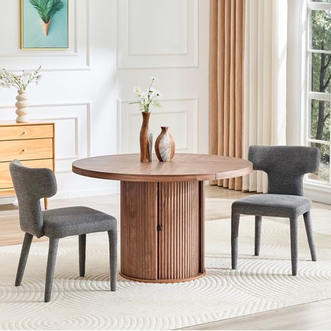 Lot de 2 chaises de salle à manger modernes, dossier en forme de T, assise rembourrée en tissu, structure métal, gris (1/5)