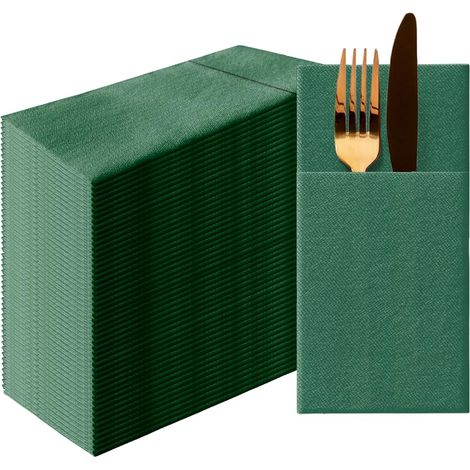 Serviettes Pochette Effet Tissu 1/8, 50 pièces - Vert Foncé (1/5)