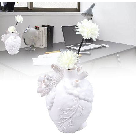 Jarrón anatómico con forma de corazón, fabricado en resina blanca, jarrón anatómico decorativo para flores, elegante decoración para la mesa y el salón. (1/5)