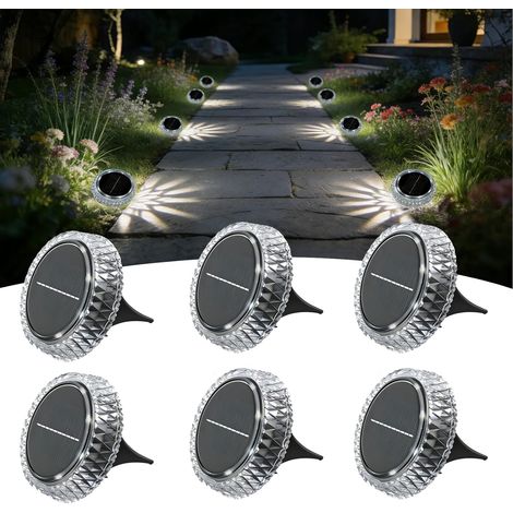 Solar Lights Outdoor Garden, 6 Pack Solar Ground Lights, IP65 Waterproof, LED Solar Landscape Decorative Lighting for Lawn, Yard,Stairs, Patio, Pathway(Cool White) (1/5)