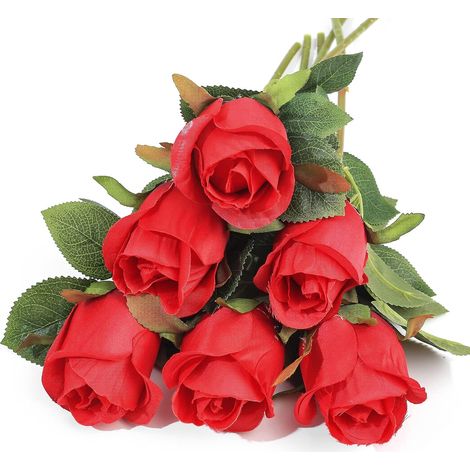 Pieces Artificial Rose Flowers, Single Stem Silk Flowers, Faux Red Rose Bouquets for Wedding Floral Arrangements and Decoration (1/5)