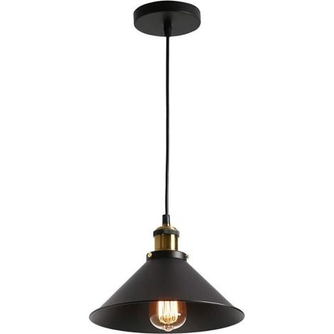 Contemporary metal pendant light with black shade, matte black finish, industrial style, adjustable, for kitchen island or dining room (26 cm) (1/5)