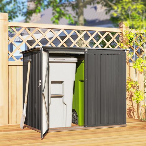 Riparo per bidoni della spazzatura da esterno, 1,2 m², 150x80x117 cm, casetta da giardino in acciaio zincato per 2 bidoni, doppia porta con serratura (1/5)