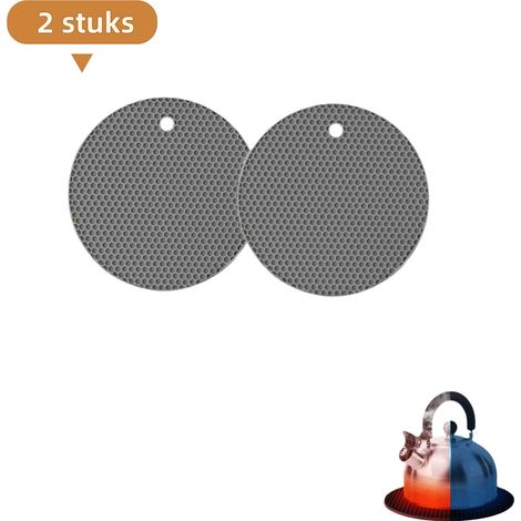Set de 2 sets de table en silicone - Anti-brûlure et antidérapant - Isolation thermique - Facile à nettoyer - Rond 18 cm - Gris (1/5)
