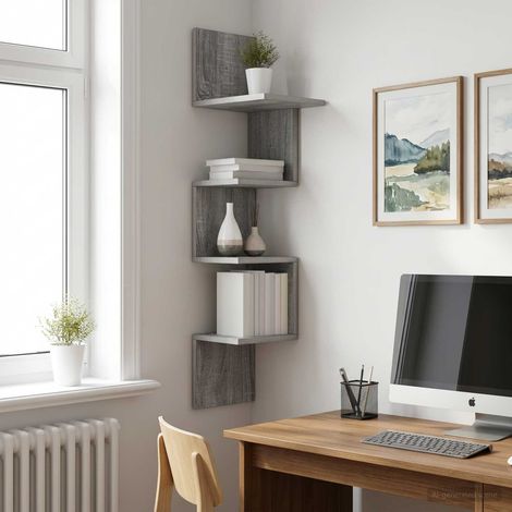 vidaXL Wall Shelf Wall-Mounted Grey Sonoma 32 x 21 x107 cm (1/5)