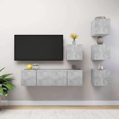 Ensemble de meubles TV 6 pcs-Banc TV-Meuble Télé Gris béton Bois d'ingénierie 361743 (1/5)