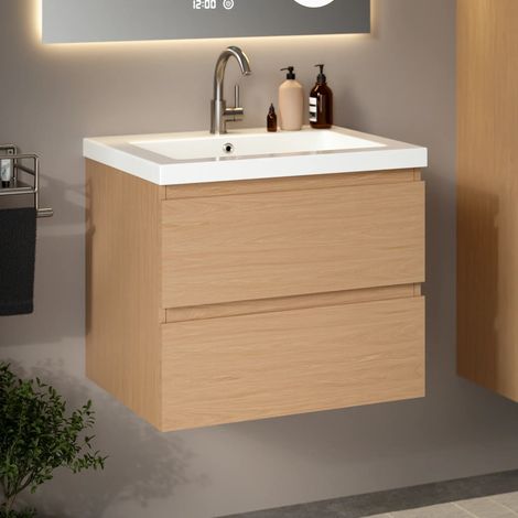 Badezimmermöbel Karo – 60 cm – Helle Eiche – Weißes Waschbecken (1/4)