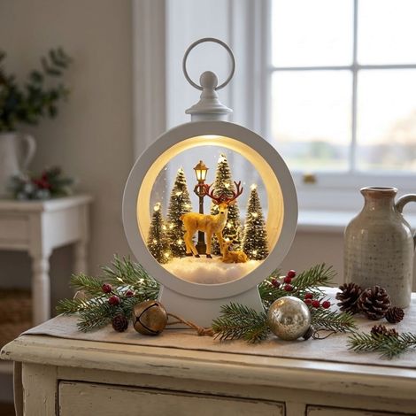 Festive White LED Reindeer Scene Lantern (1/2)