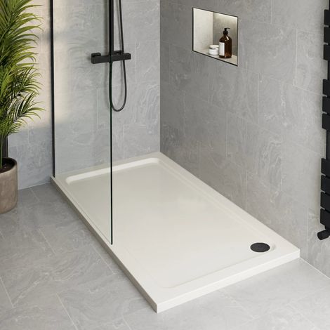 1200 x 800mm Bathroom Non Slip Low Profile Shower Tray for Enclosure Black Waste (1/4)