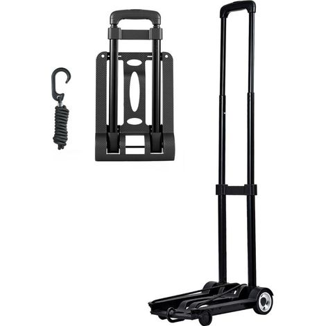 Mophorn Diable pliant à 2 roues, chariot à bagages compact, capacité de charge 49,9 kg, avec corde élastique incluse, idéal pour les déménagements, le transport à l'aéroport ou au bureau, noir (1/5)