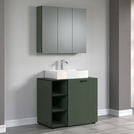 Ensemble meuble sous-lavabo et armoire de toilette vert foncé - FRUTZ