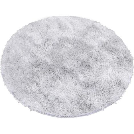 Trintion Shaggy Rug Floor Carpet Fluffy Anti-Skid Mat Round Area Rugs for Bedroom Living Room Light Grey (1/5)