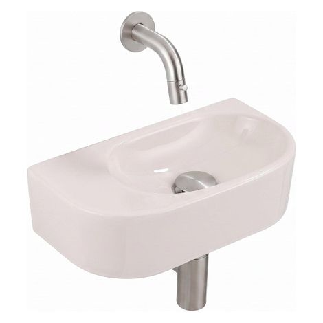 QeramiQ Fuente Lavabo pour WC - 40x22x12 cm - lisse - demi-rond - sans trou de robinet de Lavabo pour WC - ceramique - robinet de Lavabo pour WC inox (1/5)