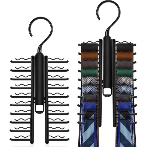 2 Pièces Porte-Cravates, Rotation 360°, Plastique PP, 20 Crochets, Organisateur Armoire
