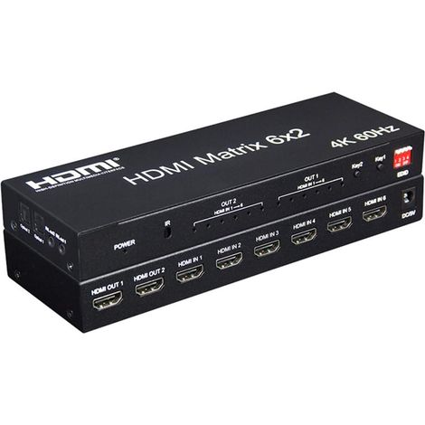 4K 60hz 6x2 HDMI Matrix 6 in 2 Out HDMI Splitter Switch 4x2 HDMI Matrix Audio Video Converter avec EDID pour PC TV Dual Monitor (6x2 Matrix) (1/5)