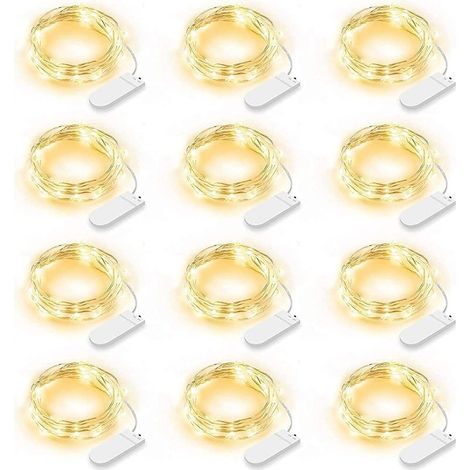 Lot de 12 Guirlande Lumineuse LED, Guirlande Lumineuse à Piles 2m 20 LEDs Fée Chaîne Lumières Guirlande IP65 Étanche LED Déco pour Chambre Noël Mariage Fête Jardin, Blanc Chaud (Blanc Chaud) (1/5)