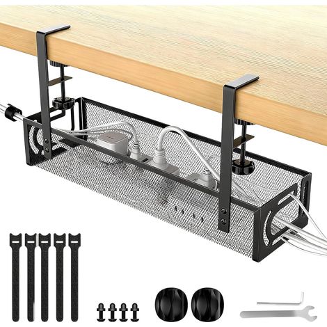 Organisateur Câbles Bureau - 1 Pièce - Acier au Carbone Noir - Fixation Sans Perçage - Pour Maison et Pro - 39x12x7 cm (1/5)