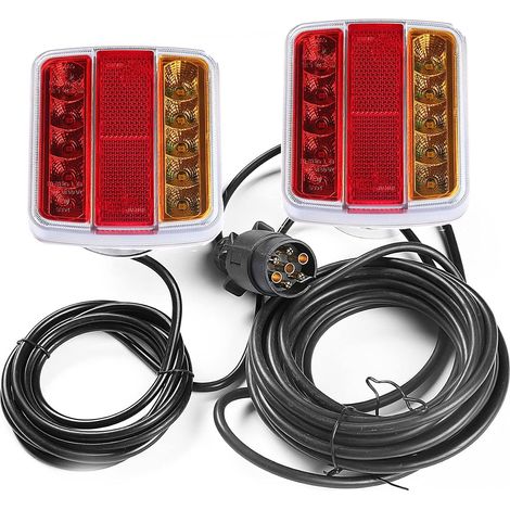 Feux Arrière Remorque LED 12V avec Magnétique Marque E,Feu Remorque Led Kit avec Câble7,5m avec Connecteur Mâle Prise 7Broches Etanche ÉclairageArriere de Remorque Caravane Véhicules Agricole (1/5)
