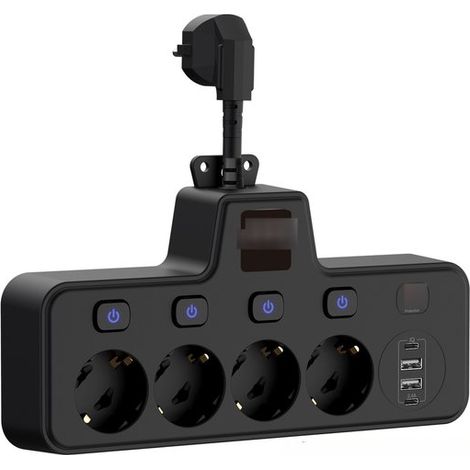 Steckdosenadapter mit Touch-Nachtlicht,2 USB-C-Anschlüssen,2 USB-Anschlüssen,mit Überspannungsschutz,schwarz,geeignet für Zuhause und Büro (1/5)