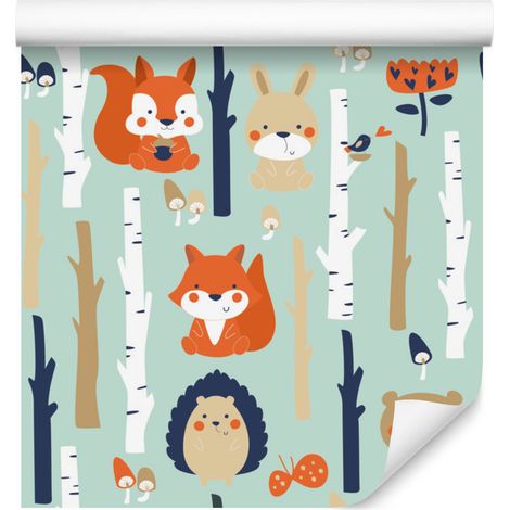 Carta da parati con animali del bosco per soggiorno e camera da letto, 50x1000 cm (1/5)