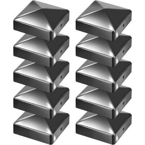 10x Chapeau de poteau Pyramides Capuchons Chapeau de clôture Robuste Noir 91mm (1/4)