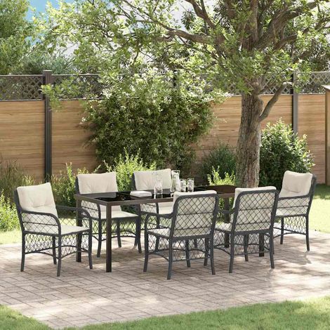 Set da Pranzo per Giardino 7 pz Nero polyrattan vidaXL (1/5)