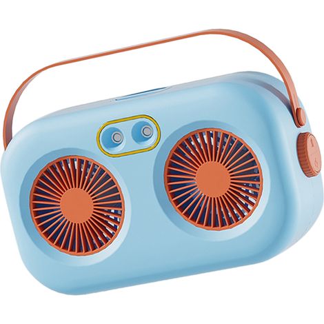 Ventilateur USB portable avec fonction brumisateur, double jet, idéal pour la maison, le bureau et les voyages, bleu (1/5)