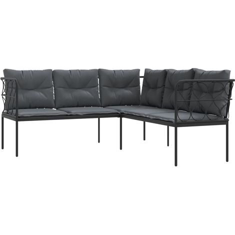 Canapé de jardin  Divan de jardin avec coussins forme de L noir acier textilène (1/5)